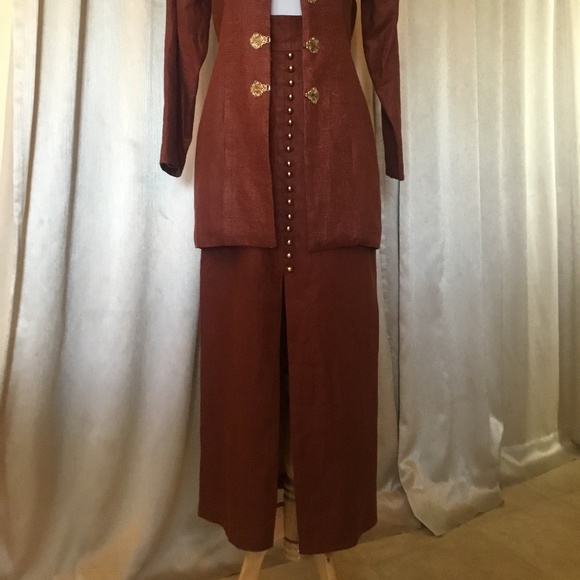 Vintage Couture Military Style Linen Maxi Suit 3 piece - Picture 8 of 10